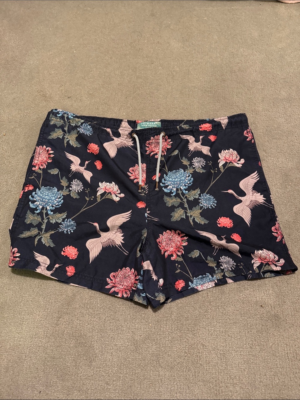 Floral Crane Print Men’s Swim Shorts